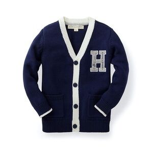 Hope & Henry Navy Cardigan with Ivory Trim